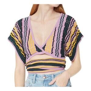 BCBGeneration Boho Crochet Wrap Top in Multicolor Stripe Size Small
